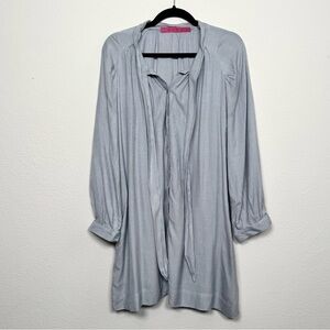 BURU Long Sleeve Button Front Shirt Dress Tie Neck Blue & White Stripe Small